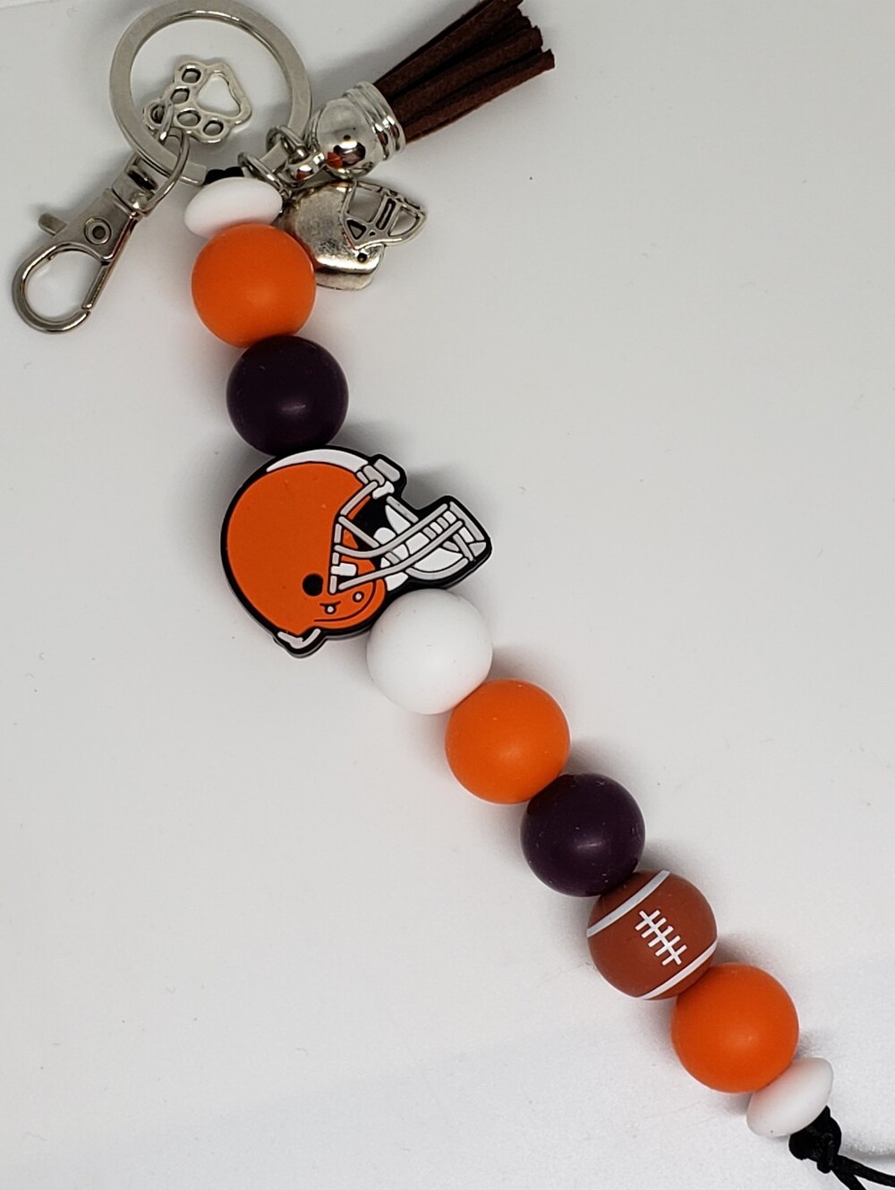 Handmade Cleveland Browns Football Silicone Focal Beaded Keychain